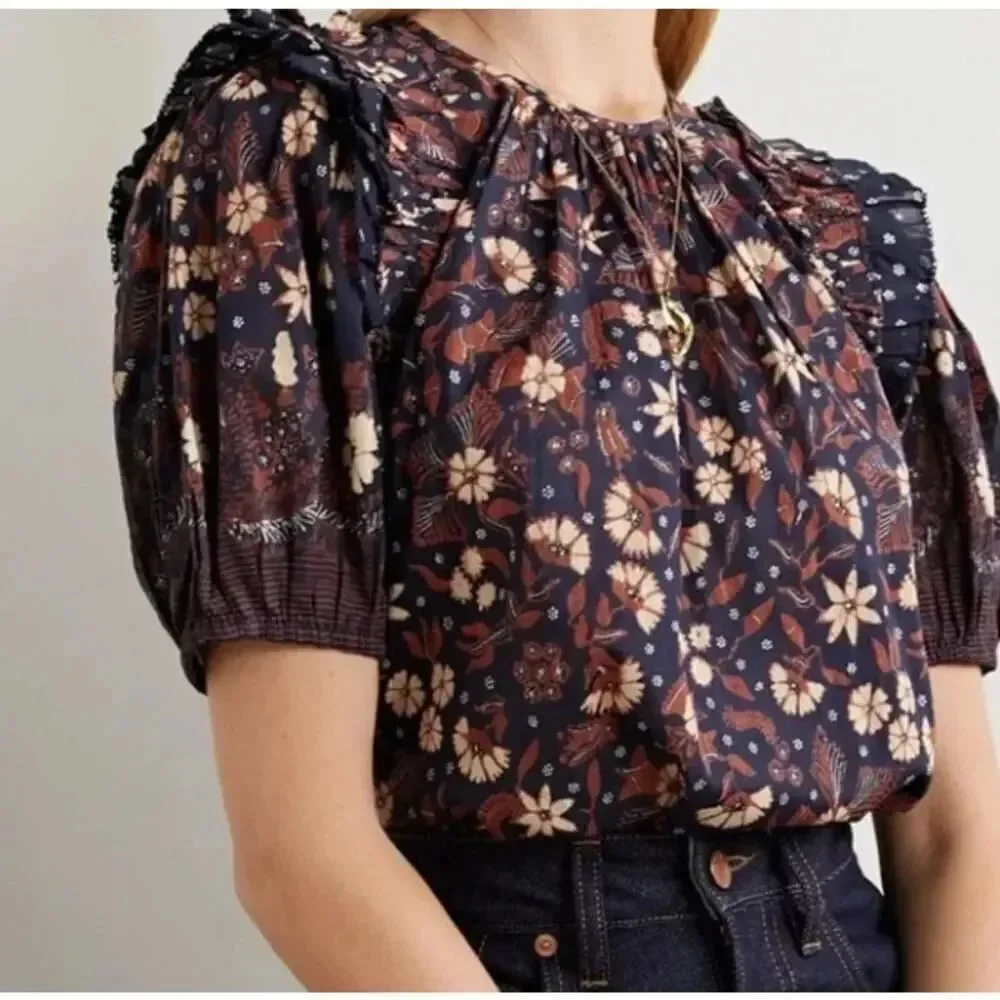 Ulla Johnson Arbor Ruffled Top in Midnight Print Women’s Sz. 6